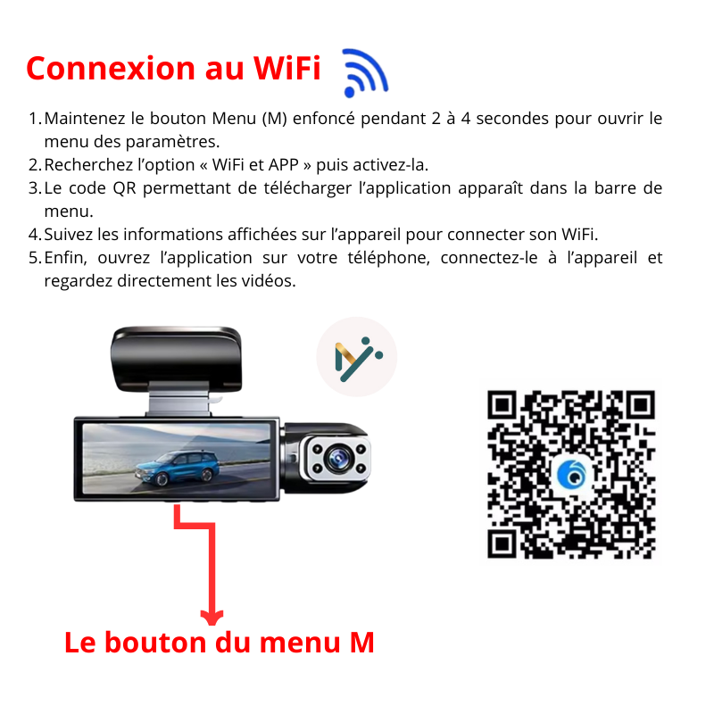 Caméra Dashcam 1080P WiFi – Vision Nocturne IR, Grand Angle & Enregistrement en Boucle