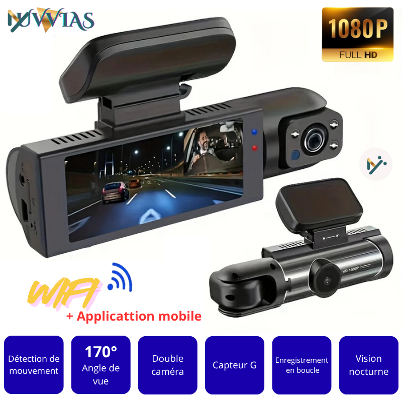 Caméra Dashcam 1080P WiFi – Vision Nocturne IR, Grand Angle & Enregistrement en Boucle