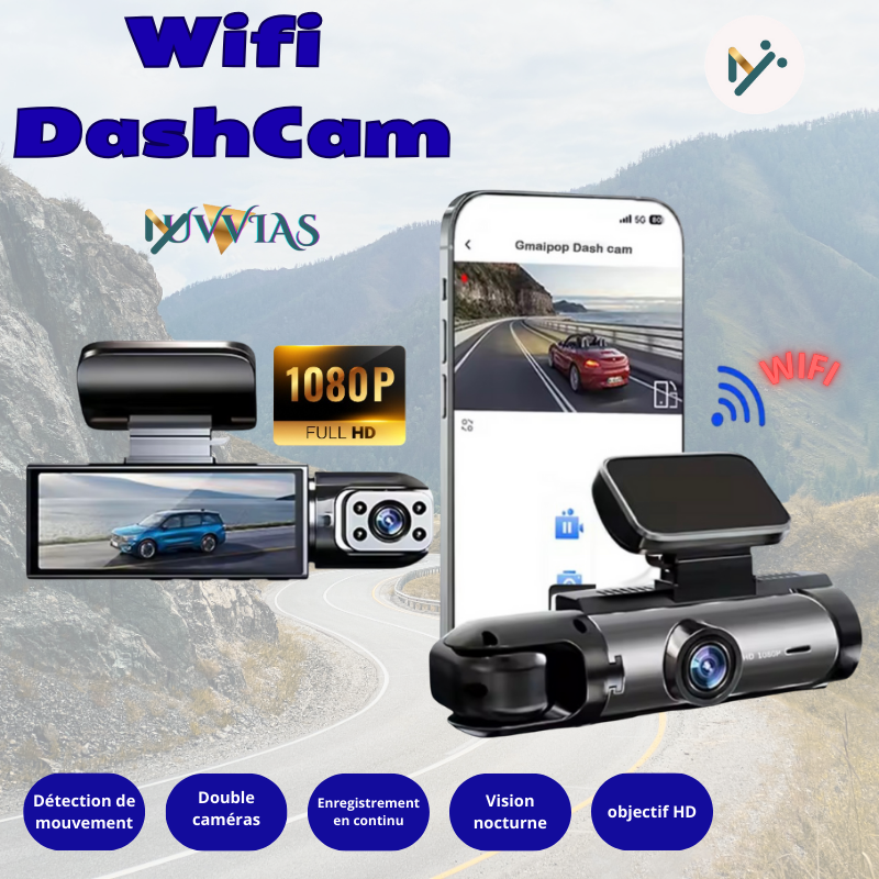 Caméra Dashcam 1080P WiFi – Vision Nocturne IR, Grand Angle & Enregistrement en Boucle