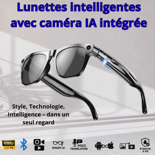 Lunettes Connectées 2025 – Caméra 100mp, Image 4K/HD, Assistant Vocal, Chat GPT