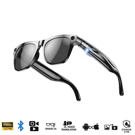 Lunettes Connectées 2025 – Caméra 100mp, Image 4K/HD, Assistant Vocal, Chat GPT