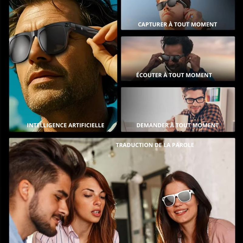 Lunettes Connectées 2025 – Caméra 100mp, Image 4K/HD, Assistant Vocal, Chat GPT