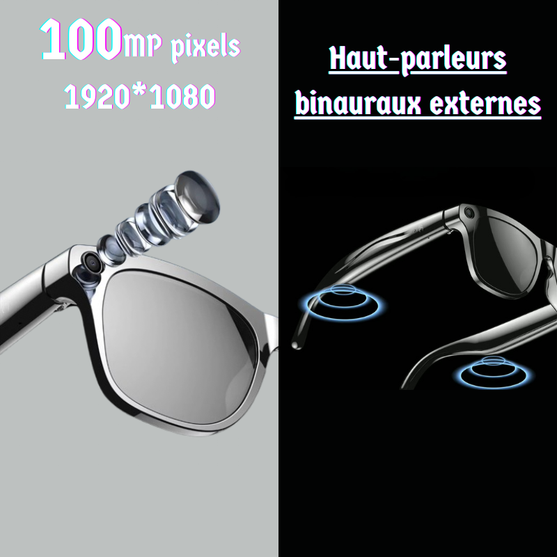 Lunettes Connectées 2025 – Caméra 100mp, Image 4K/HD, Assistant Vocal, Chat GPT