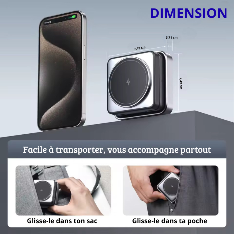Chargeur sans fil pliable 3-en-1 pour iPhone 16/15/14/13/12, compatible MagSafe, AirPods et Apple Watch