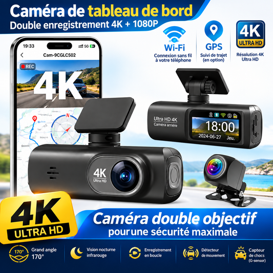 Nuvvias DashCam Pro 4K — Caméra embarquée double caméra GPS & Wi-Fi