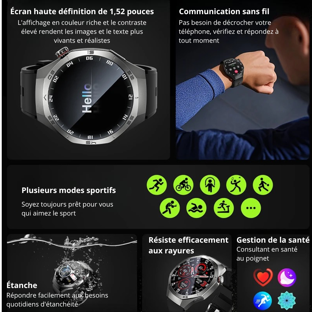 SmartWatch NUVFIT 1 2025 Homme – GPS, Appels Bluetooth & Écran AMOLED !