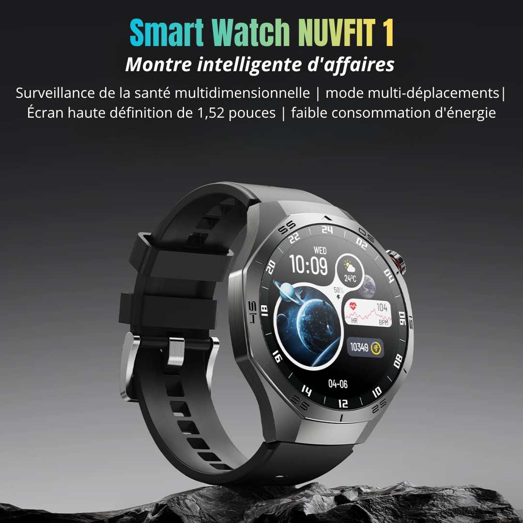 SmartWatch NUVFIT 1 2025 Homme – GPS, Appels Bluetooth & Écran AMOLED !