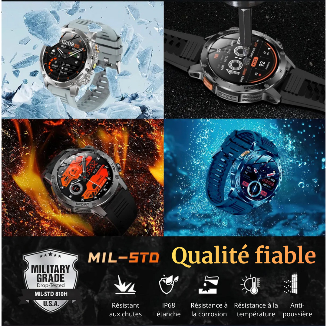 NUVFIT-PRO – La Montre Militaire Connectée 2025 la Plus Robuste, Batterie 1000 mAh