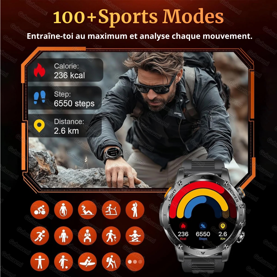 NUVFIT-PRO – La Montre Militaire Connectée 2025 la Plus Robuste, Batterie 1000 mAh