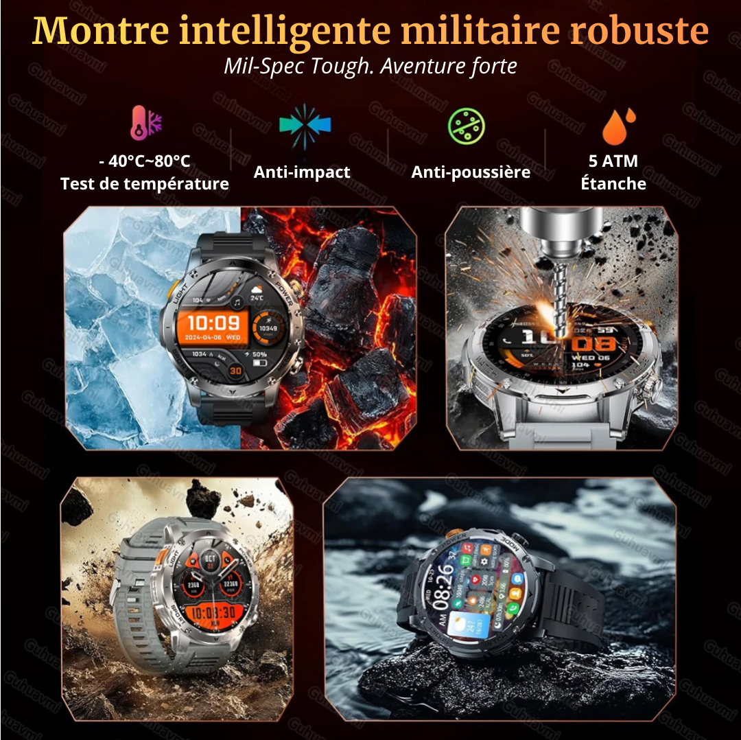 NUVFIT-PRO – La Montre Militaire Connectée 2025 la Plus Robuste, Batterie 1000 mAh