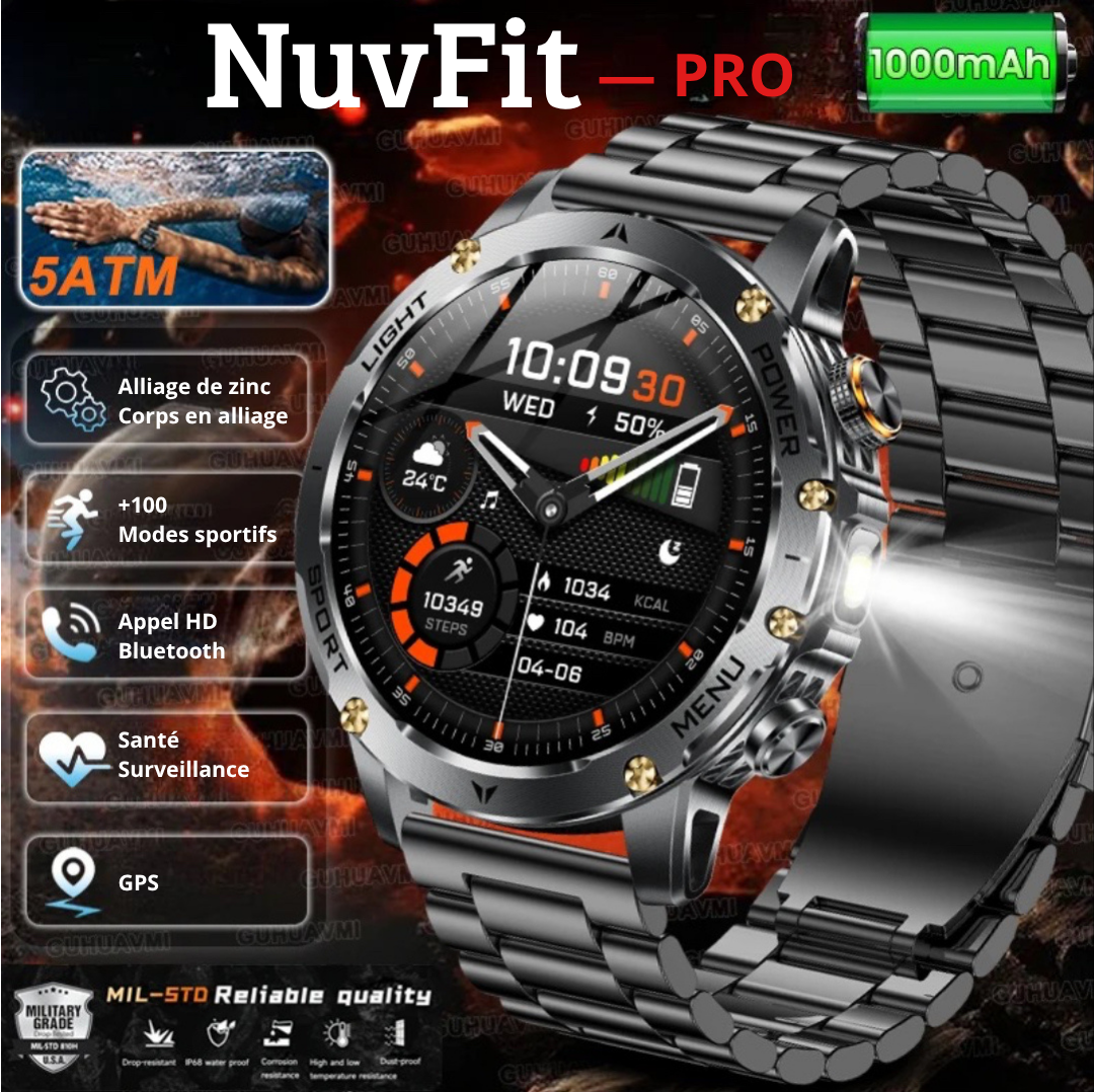 NUVFIT-PRO – La Montre Militaire Connectée 2025 la Plus Robuste, Batterie 1000 mAh