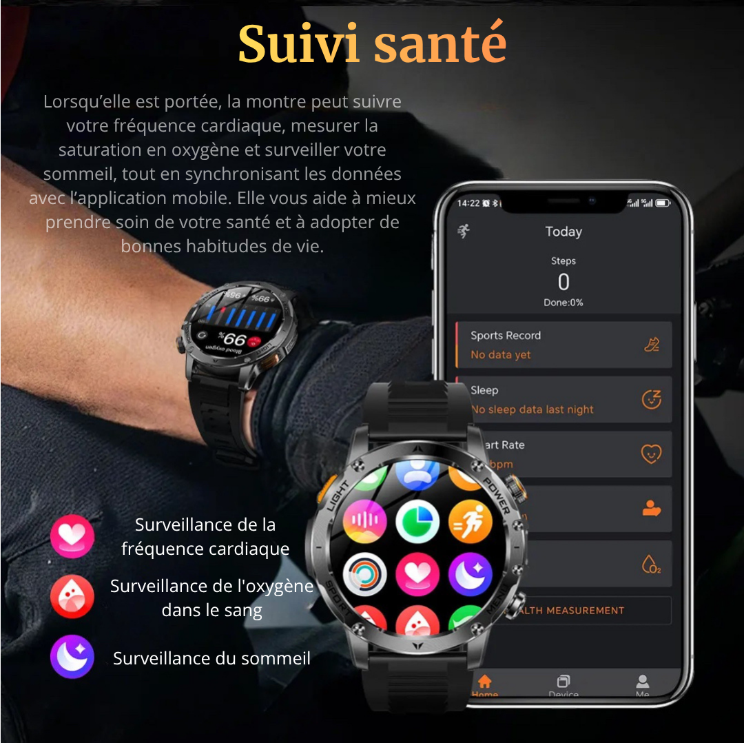 NUVFIT-PRO – La Montre Militaire Connectée 2025 la Plus Robuste, Batterie 1000 mAh