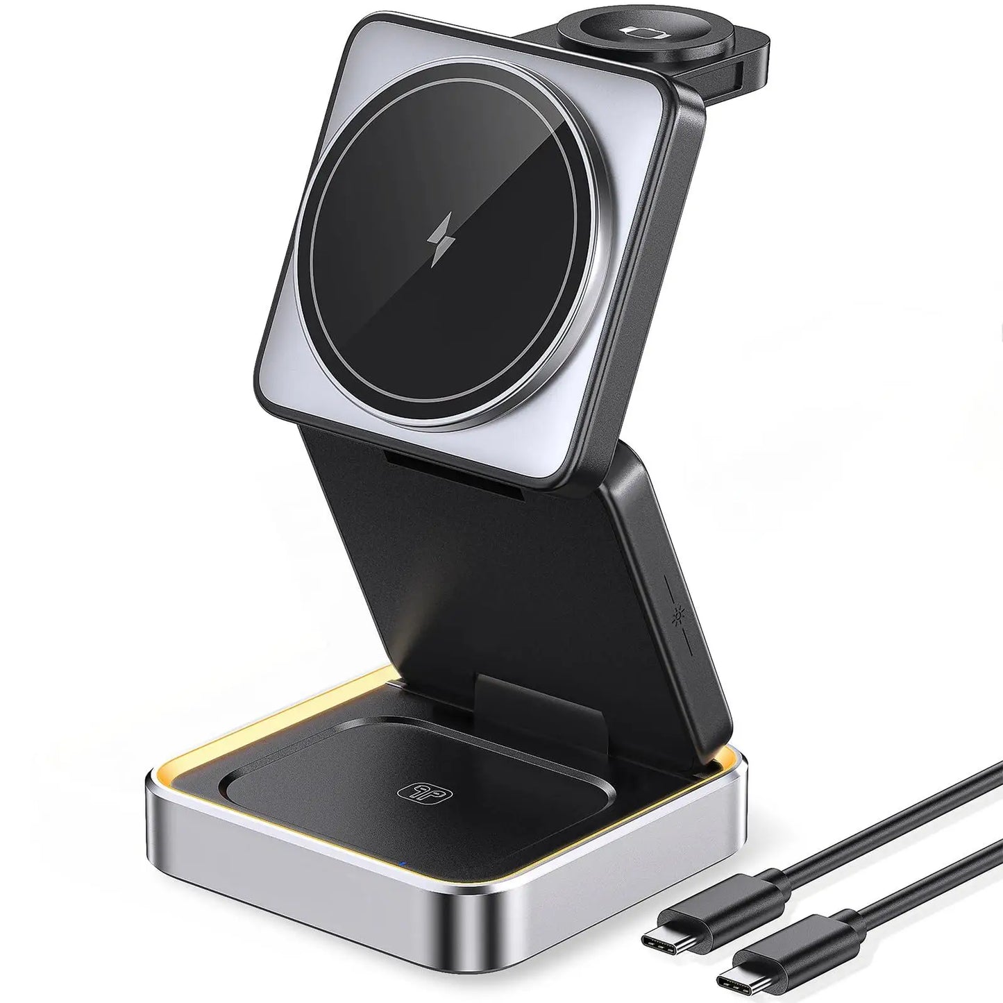 Chargeur sans fil pliable 3-en-1 pour iPhone 16/15/14/13/12, compatible MagSafe, AirPods et Apple Watch